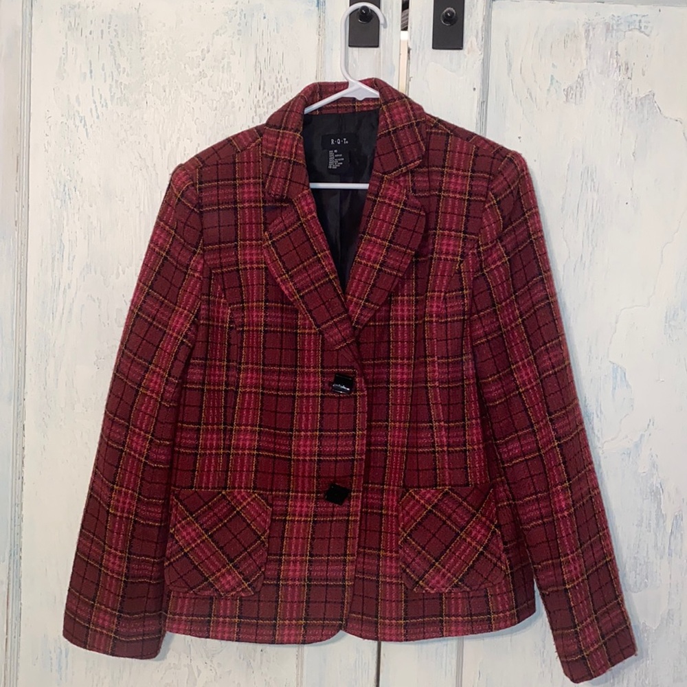 Red plaid blazer